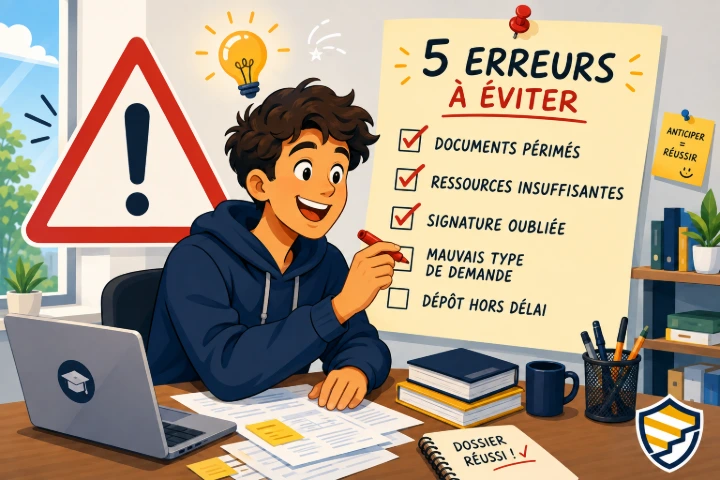 Checklist des 5 pièges administratifs à éviter (étudiants étrangers) JuriSteps : Les 5 erreurs fréquentes pour le dossier de titre de séjour étudiant : documents périmés, ressources insuffisantes, signature oubliée, mauvais type de demande et délai trop court.